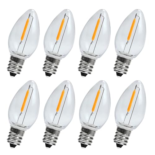 KGC LED Salt Lamp Bulbs – 0.6 Watt LED Bulbs for Night Light – C7 Replacement Bulbs for Window Candles & Chandeliers – C7 Led Light Bulb for Holiday Decorations, Warm White 2200K, 8 Pack