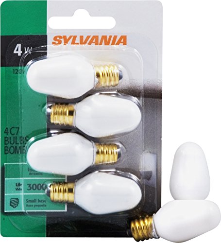 SYLVANIA Incandescent 4W C7 Night Light Bulb, E12 Candelabra Base, 15 Lumens, Frosted Finish, 2850K, White – 4 Pack (13553)