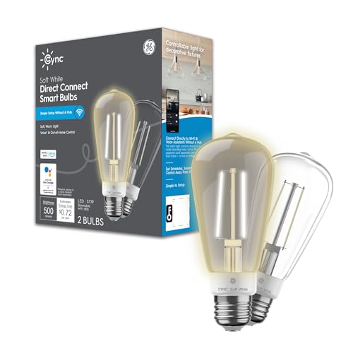 GE CYNC Smart LED Light Bulb, ST19 Edison Style, Works with Amazon Alexa and Google Home, WiFi Light, Soft White, 60W Equivalent, (Pack of 2)