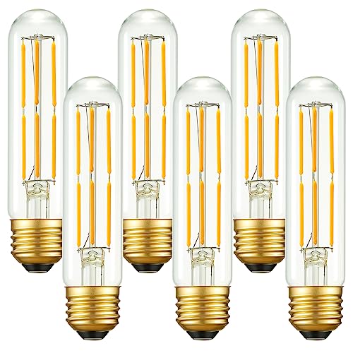Arberlic 5 Inch T10 LED Bulb,6W Tubular Light Bulb Equivalent E26 led Bulb 60 watt dimmable,Warm White 2700K,600lm,CRI85+,AC120V,Edison Style,Clear Glass,Flicker Free,Pack of 6